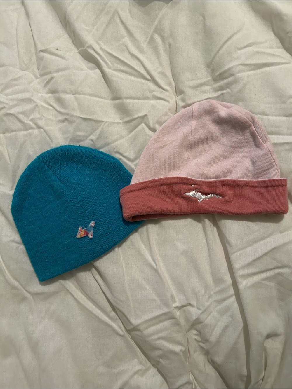 Yooper Infant Beanie Set - Teal and Light Pink with Rose Trim